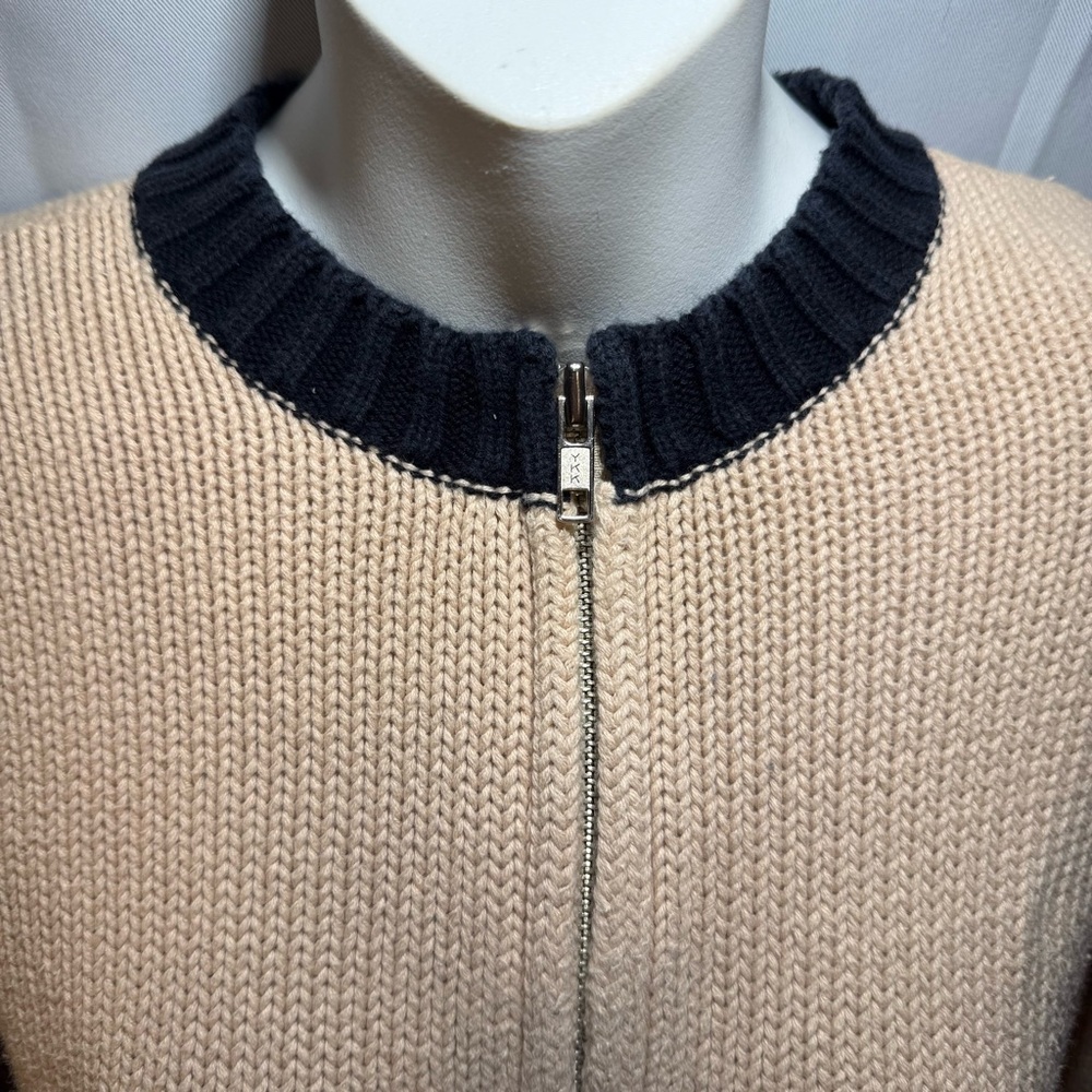 Natural Instincts Cotton Full Zip Cardigan Cream Black Size Small Preppy - Picture 4 of 10